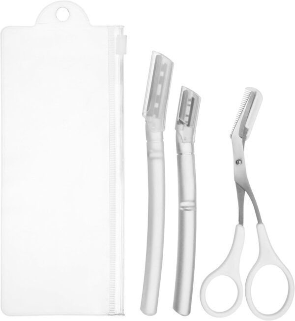 Eyebrow Trimmer Kit Eyebrow Razors and Eyebrow Scissors White Eyebrow Shaper Grooming Beauty Tool with Storage Bag