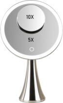 9inch Lighted Round Makeup Vanity Mirror, 5X/10X Dual Magnification with Ultra Bright  Lights Beauty Mirror, Rechargeable, Cordless, Touch Control Adjustable Brightness, Brushed Stainless Steel