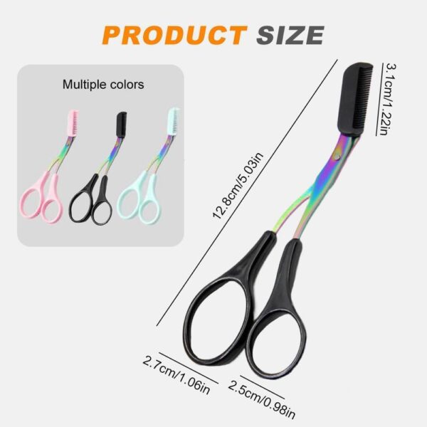 Eyebrow Trimmer Scissor, 2024 New Stainless Steel Eyebrow Scissors with Comb, Non-Slip Facial Hair Removal Trimmer, Portable Professional Eyebrow Trimming Scissors for Men Women, Pink - Image 2