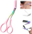 Eyebrow Trimmer Scissor, 2024 New Stainless Steel Eyebrow Scissors with Comb, Non-Slip Facial Hair Removal Trimmer, Portable Professional Eyebrow Trimming Scissors for Men Women, Pink