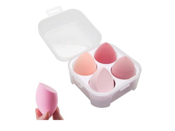 4 Pcs Dry and Wet Use Makeup Sponge Set Blender Beauty Foundation Blending Sponge for Liquid, Cream, and Powder with Egg Holder Box