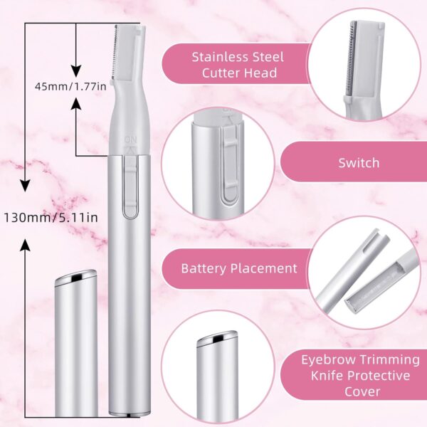 2 Pcs Electric Eyebrow Trimmer Women Precision Face Razors Mini Shaver with Comb Christmas Women Gift Battery Operated Personal ilator for Face Neck Fuzz Lips Leg(Pink, Silver) - Image 2