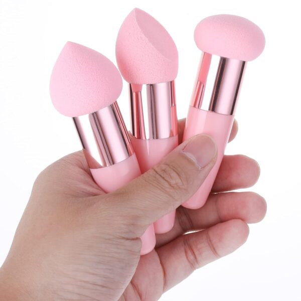 3 PCS Makeup Sponges Foundation Beauty Blender Blending Wet and Dry Make Up Applicator Cosmetic Concealer Face Brush Egg Brushes Covers Eyes Sticks Powder Puff With Handle - Image 2
