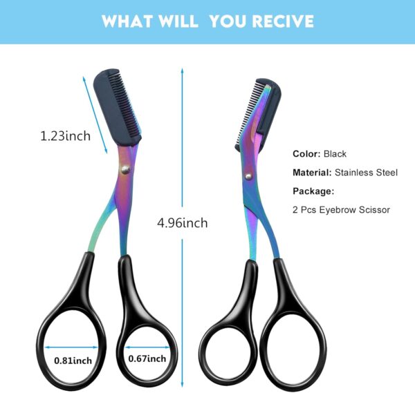 Eyebrow Trimmer Scissor with Comb 2025 New 2 Pcs Eyebrow Trimmer for Women Men Eyebrow Trimming Shaping Non-Slip Eyebrow Grooming Shear Eyelash Hair Removal Shaper Makeup Beauty Accessories - Image 2