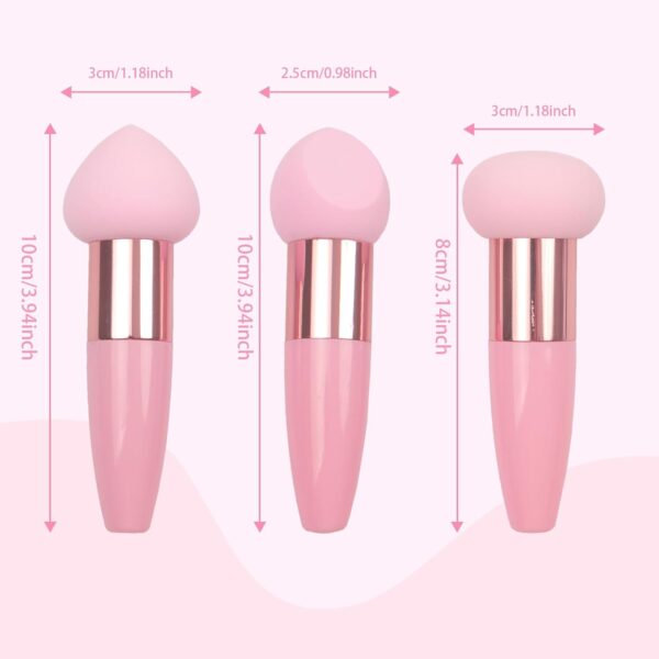 3 PCS Makeup Sponges Foundation Beauty Blender Blending Wet and Dry Make Up Applicator Cosmetic Concealer Face Brush Egg Brushes Covers Eyes Sticks Powder Puff With Handle - Image 2