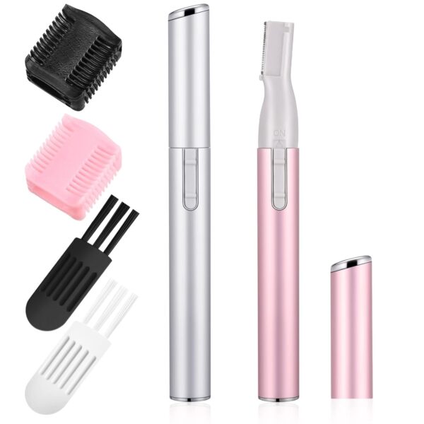 2 Pcs Electric Eyebrow Trimmer Women Precision Face Razors Mini Shaver with Comb Christmas Women Gift Battery Operated Personal ilator for Face Neck Fuzz Lips Leg(Pink, Silver)