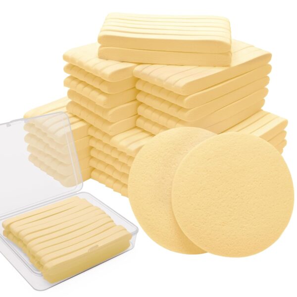 240+1 Count Compressed Facial Sponges,  Round Face Sponge Professional Compressed Makeup Removal Sponges for Estheticians Wash Face Sponge Compress Exfoliating Spa Pads With Portable Case