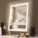 Lighted Makeup Mirror,  Vanity Mirror with Lights, Three Color Lighting Modes, and 5X Magnification Mirror, Smart Touch Control, 360°Rotation (17.3in,White,Gift Box)