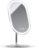 Lighted Vanity Makeup Mirror, Rechargeable - Cordless Illuminated Cosmetic Mirror with 3 Dimmable Light Settings, Dual Magnification (Chrome)