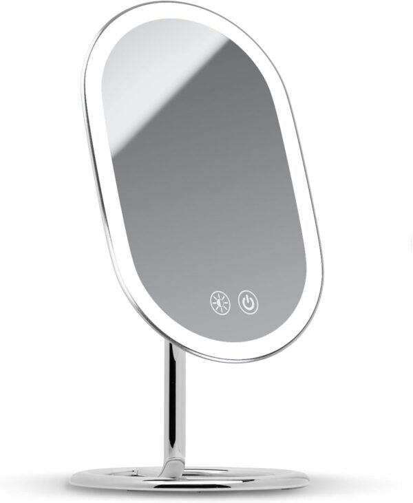 Lighted Vanity Makeup Mirror, Rechargeable - Cordless Illuminated Cosmetic Mirror with 3 Dimmable Light Settings, Dual Magnification (Chrome)