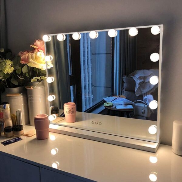 Vanity Mirror with Lights,  Lighted Makeup Mirror with 15 Dimmable LED Bulbs for Dressing Room & Bedroom, Slim Metal Frame Design, White