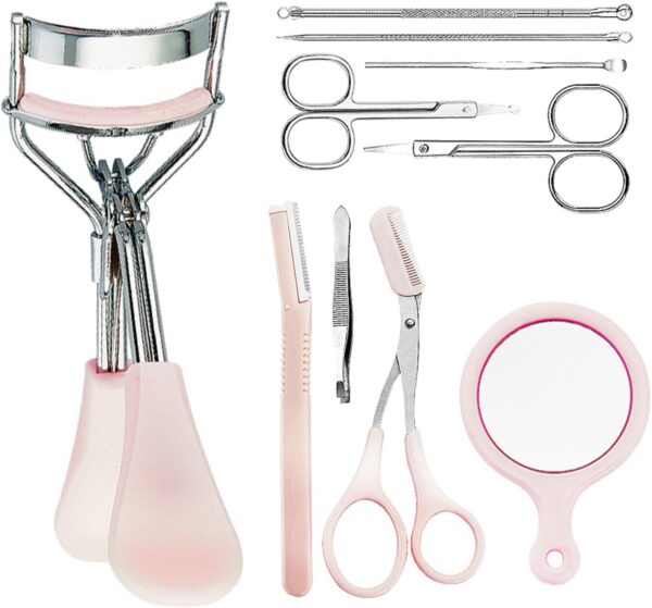 10 in One Eyebrow Trimming Tool,Eyebrow Trimmer,Eyebrow Card,Curling Eyelash Curler,Beauty Scraper,Scissors,Makeup Tool Set.