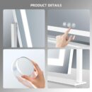Makeup Vanity Mirror with Lights 15.2" Large LED Lighted Mirror,  Make Up Mirror with Lighting for Bedroom Tabletop, Smart Touch,Detachable 10X Magnification 360° Rotation, (White)