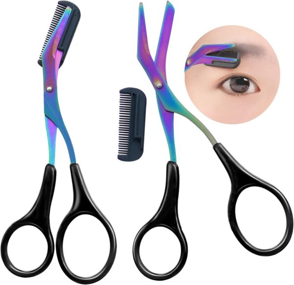 Eyebrow Trimmer Scissor with Comb 2025 New 2 Pcs Eyebrow Trimmer for Women Men Eyebrow Trimming Shaping Non-Slip Eyebrow Grooming Shear Eyelash Hair Removal Shaper Makeup Beauty Accessories