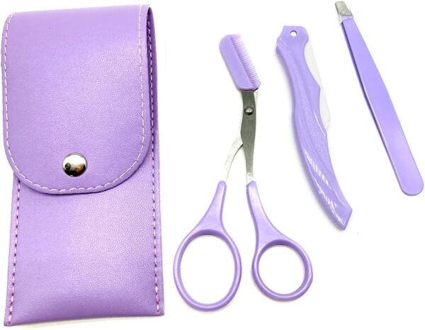 3-in-1 Eyebrow Grooming Set, Eyebrow Scissors Kit, Eyebrow Razor, Slanted Tip Tweezers, Eyebrow Trimmer Kit for Women and Men(Purple) - Image 2