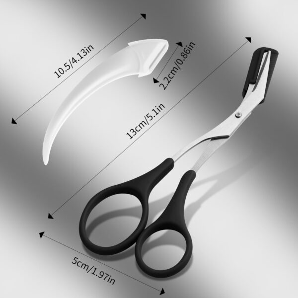 3pcs-Eyebrow Scissors with Eyebrow Razor,Professional Eyebrow Trimmer Scissors with Comb,Non Slip Finger Grips Eyebrow Trimmer,Hair Removal Beauty Accessories for Men Women (Black) - Image 2