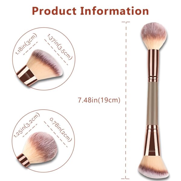 Double-Ended Foundation Makeup Brush, Angled/Round Top for Liquid, Powder & Cream Blending (Brown), champagne gold - Image 2