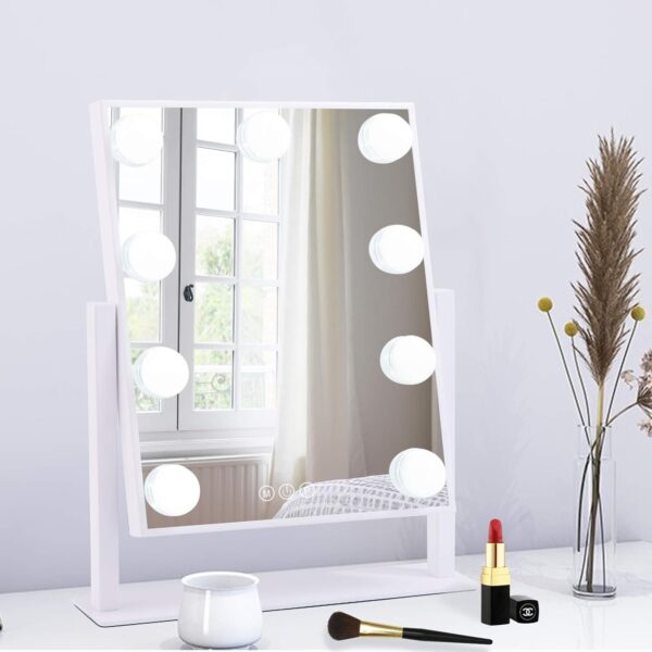 Lighted Makeup Mirror  Mirror Vanity Mirror with Lights, Touch Control Design 3 Colors Dimable LED Bulbs, Detachable 10X Magnification, 360°Rotation, (White) 12" L x 14" W