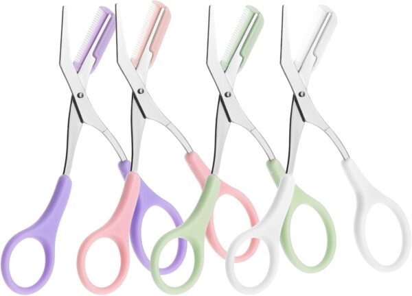 4pcs Eyebrow Scissors with Comb 2 In 1 Eyebrow Trimmer Scissors Portable Non Slip Eyebrow Trimmer Stainless Steel Eyebrow Scissor