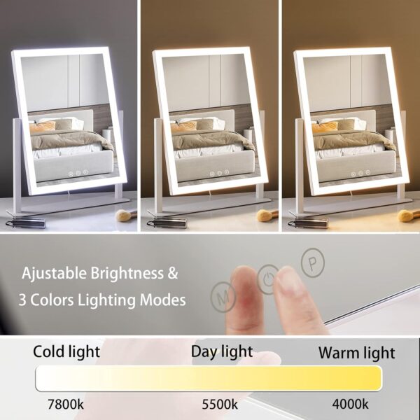Lighted Makeup Mirror,  Vanity Mirror with Lights, Three Color Lighting Modes, and 5X Magnification Mirror, Smart Touch Control, 360°Rotation (17.3in,White,Gift Box) - Image 2