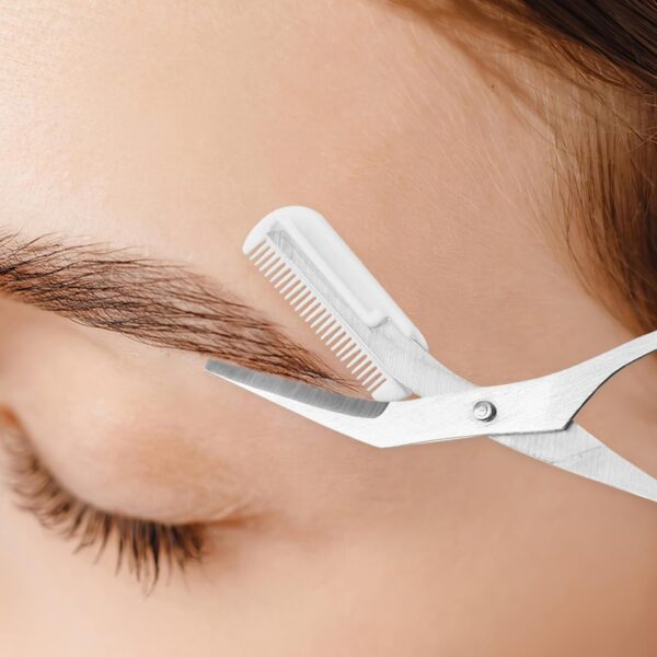 Eyebrow Trimmer Kit Eyebrow Razors and Eyebrow Scissors White Eyebrow Shaper Grooming Beauty Tool with Storage Bag - Image 2
