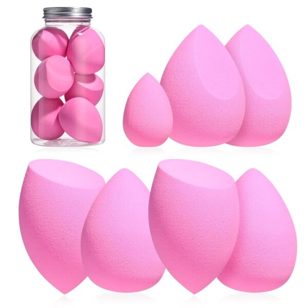 Makeup Sponge Set  Blender Sponges 7 Pcs for Liquid, Cream, and Powder, Multi-colored with 1 Mini Makeup Sponge Pink