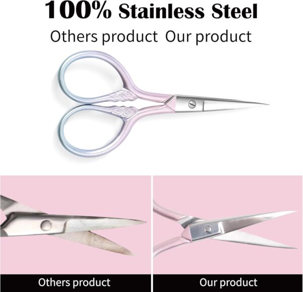 2 Pcs Eyebrow Scissors for Women, Professional Grooming Mini Scissors with Stainless Steel Straight Tip, 3.5 Inch Pink Small Scissors Beauty for Facial Hair, Eyebrows, Beard, Ear, Nose, Moustache - Image 2
