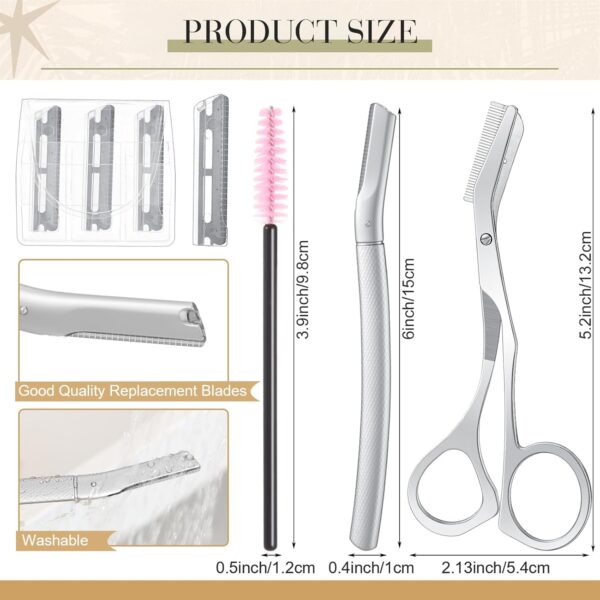 Eyebrow Grooming Scissors, Stainless Steel Eyebrow Scissors with Comb for Women and Men, 3 Replaceable Blades, Precision Exfoliation & Hair Eyebrow Removal for Radiant - Image 2