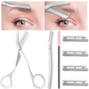 Eyebrow Grooming Scissors, Stainless Steel Eyebrow Scissors with Comb for Women and Men, 3 Replaceable Blades, Precision Exfoliation & Hair Eyebrow Removal for Radiant