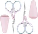 2 Pcs Eyebrow Scissors for Women, Professional Grooming Mini Scissors with Stainless Steel Straight Tip, 3.5 Inch Pink Small Scissors Beauty for Facial Hair, Eyebrows, Beard, Ear, Nose, Moustache