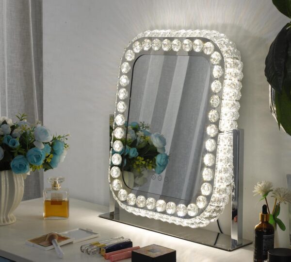 Vanity Mirror with Lights Lighted Makeup Mirror Large Crystal Hollywood Vanity Mirror with Lights 20x18inch 3 Colors &Touch Screen 360°Rotating Tabletop Plug in  Mirror for Bedroom - Image 2