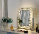 Vanity Mirror with Lights Lighted Makeup Mirror Large Crystal Hollywood Vanity Mirror with Lights 20x18inch 3 Colors &Touch Screen 360°Rotating Tabletop Plug in  Mirror for Bedroom