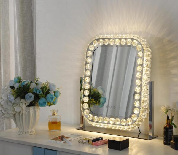 Vanity Mirror with Lights Lighted Makeup Mirror Large Crystal Hollywood Vanity Mirror with Lights 20x18inch 3 Colors &Touch Screen 360°Rotating Tabletop Plug in  Mirror for Bedroom