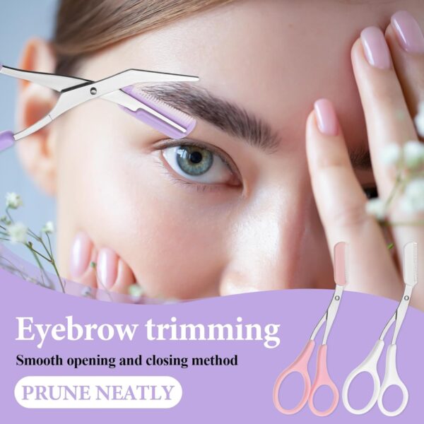 4pcs Eyebrow Scissors with Comb 2 In 1 Eyebrow Trimmer Scissors Portable Non Slip Eyebrow Trimmer Stainless Steel Eyebrow Scissor - Image 2