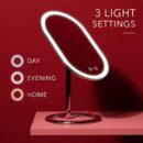 Lighted Vanity Makeup Mirror, Rechargeable - Cordless Illuminated Cosmetic Mirror with 3 Dimmable Light Settings, Dual Magnification (Chrome)