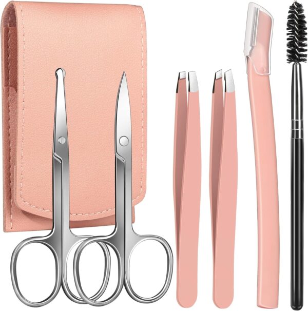 Eyebrow Kit, Eyebrow Scissors, Eyebrow Tweezers for Women, Eyebrow Razor, Eyebrow Brush. Eyebrow Kit for Men with Leather Case. Eyebrow Tweezers for Women Facial Hair Ingrown Hair Removal