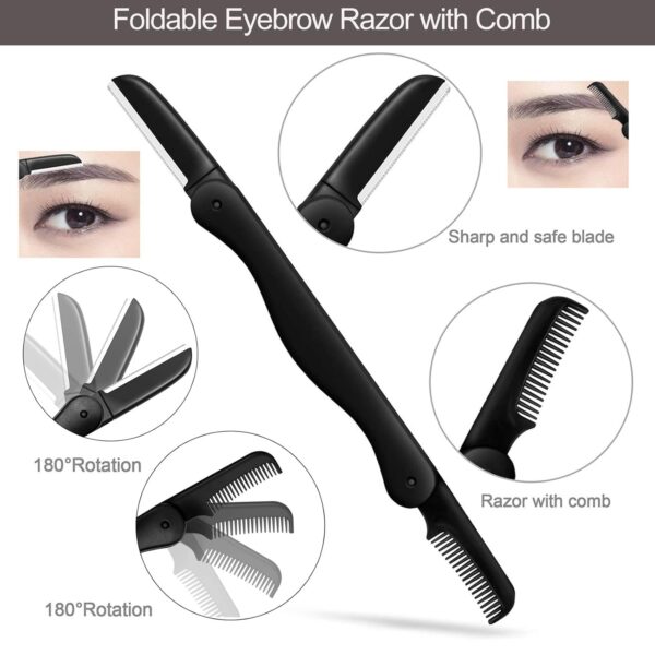 Eyebrow Razor,  Eyebrow Kit, 5 in 1 Eyebrow Trimmer, Eyebrow Grooming Set for Women and Men, Including Comb Tweezers, Scissors, Brow Razors, Brush for Eyebrow Eyelash Extensions - Image 2