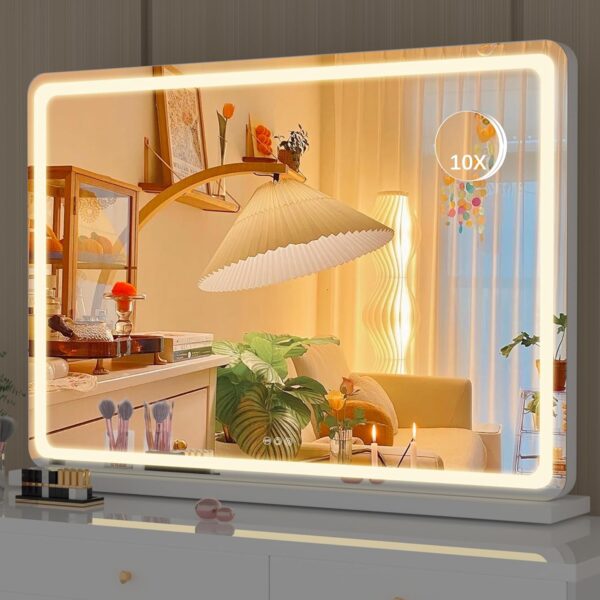 Vanity Mirror with Lights, 32" x 22" LED Makeup Mirror, Lighted Makeup Mirror with Dimmable 3 Modes, Touch Screen Control Vanity Mirror Round White