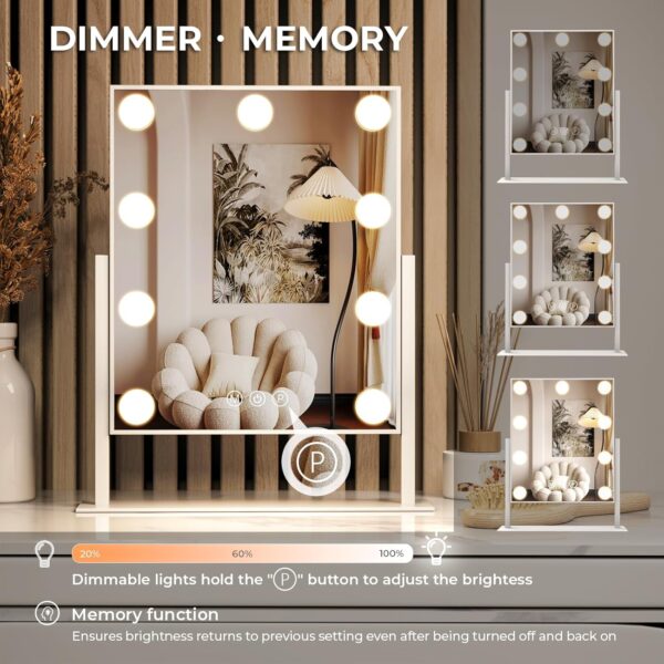 Vanity Mirror with Lights,Makeup Mirror with Lights,10X Magnification,Light up Mirror with Smart Touch 3 Colors Dimmable,Mirror with Lights with 360° Rotation - Image 2