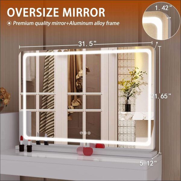 Vanity Mirror with Lights, 32" x 22" LED Makeup Mirror, Lighted Makeup Mirror with Dimmable 3 Modes, Touch Screen Control Vanity Mirror Round White - Image 2