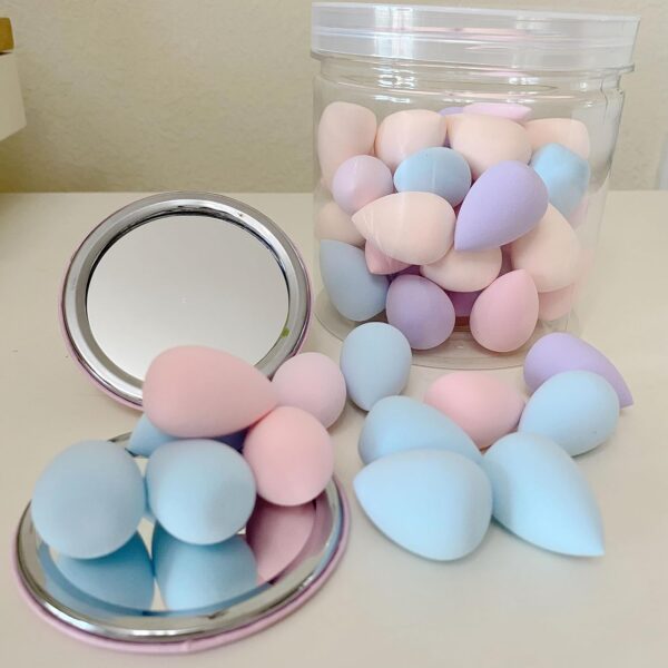 50 PCS Small Mini Makeup Sponges and Powder Puff with Makeup Mirror, Multi Colored Beauty Blender Makeup Sponge Facial Makeup Tools (Makeup Sponge egg) - Image 2
