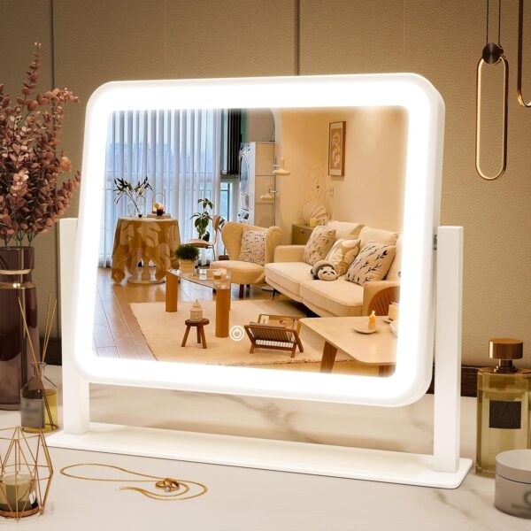 Vanity Mirror with Lights 14"×12" Makeup Mirror with Lights,Lighted Vanity Mirror Tabletop,Smart Touch with 3-Color Lighting,Dimmable,for Vanity Desk Tabletop