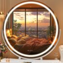 Vanity Mirror with Lights, 27.6" LED Makeup Mirror, Lighted Makeup Mirror with Lights, Smart Touch Control 3 Colors Dimmable Round Mirror 360°Rotation White